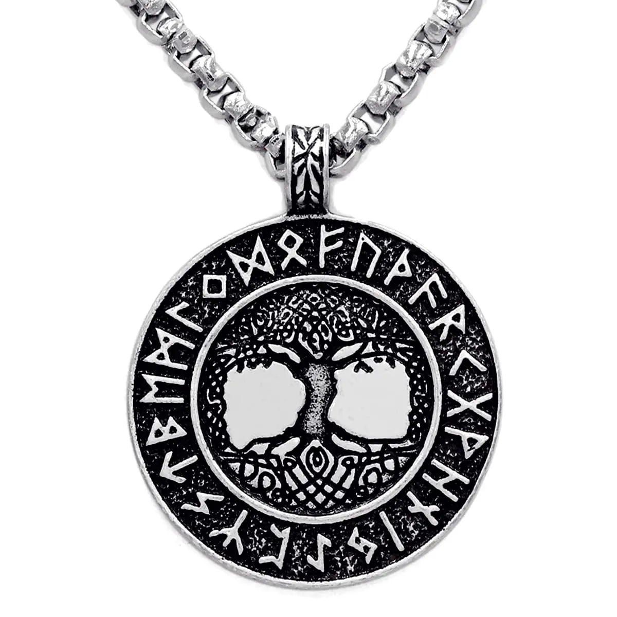 Leprato Viking Talisman Necklace for Men Norse Mjolnir Wolf Compass Valknut Amulet Pendant 24 inch | Nordic Viking Rune Jewelry Gift - main product image