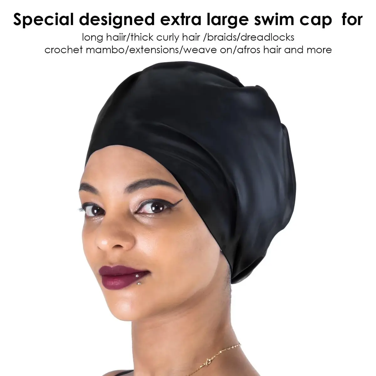 Dsane Extra Large Swimming Cap for Women and Men | Special Design for Very Long Thick Curly Hair & Dreadlocks Keep Hair Dry - view 2