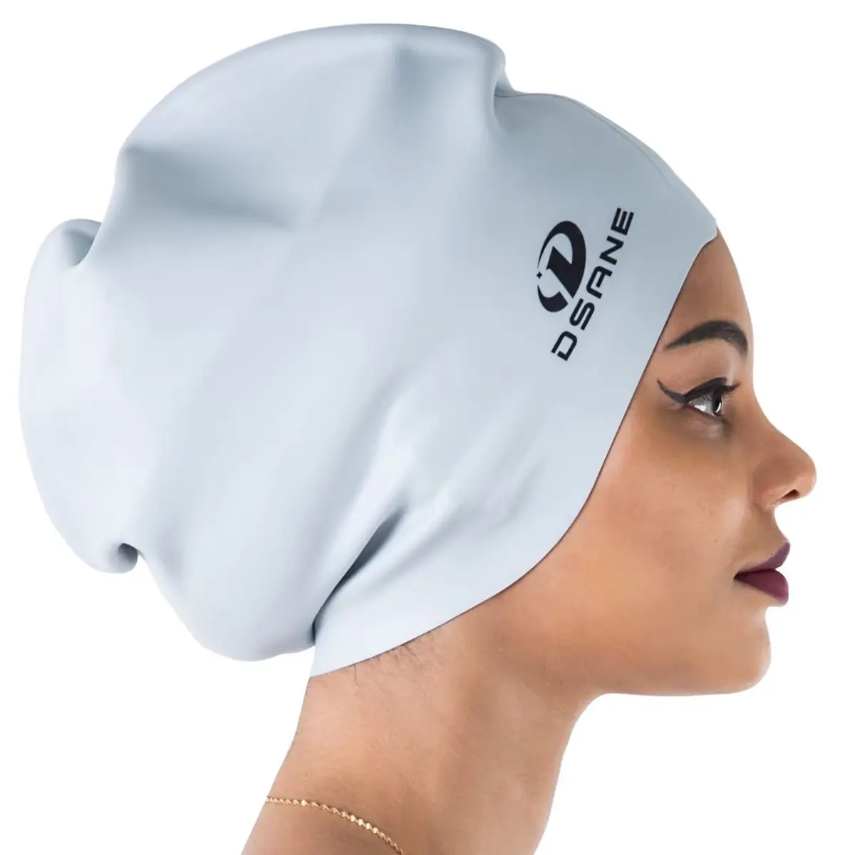 Dsane Extra Large Swimming Cap for Women and Men | Protects Long & Curly Hair, Dreadlocks, Braids, Afros | Silicone, Gray, XL - main product image