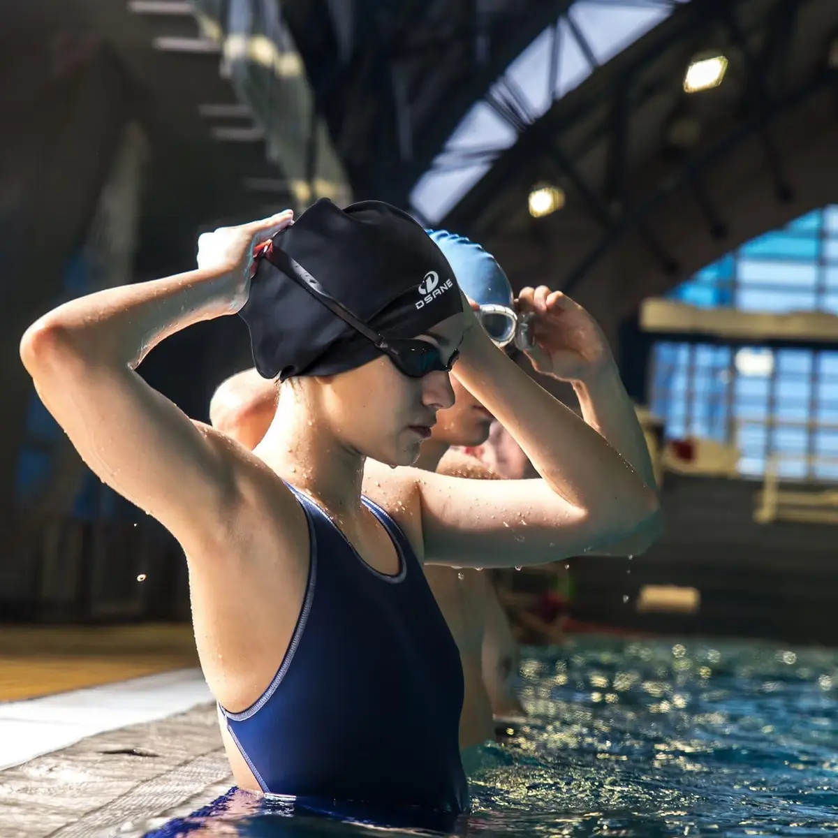 Dsane Extra Large Swimming Cap for Women and Men | Protects Long & Curly Hair, Dreadlocks, Braids, Afros | Silicone, Gray, XL - view 6