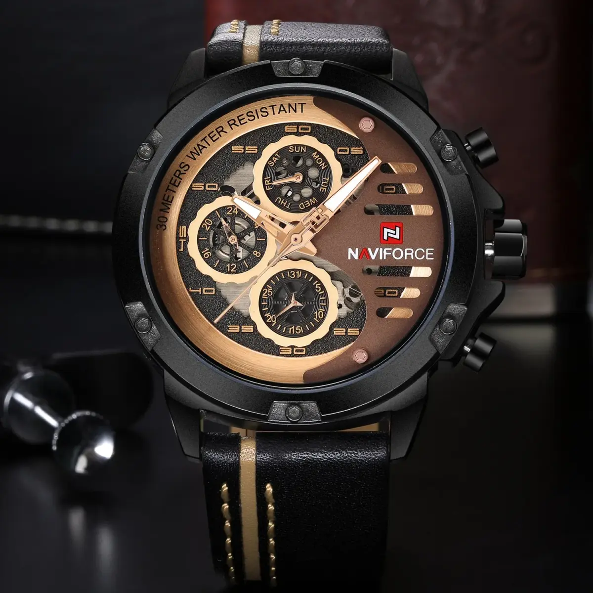 NAVIFORCE Sport Military Watch for Men, 48mm Case, Genuine Leather Band | Analog Digital Display, 3ATM Water Resistant - view 5