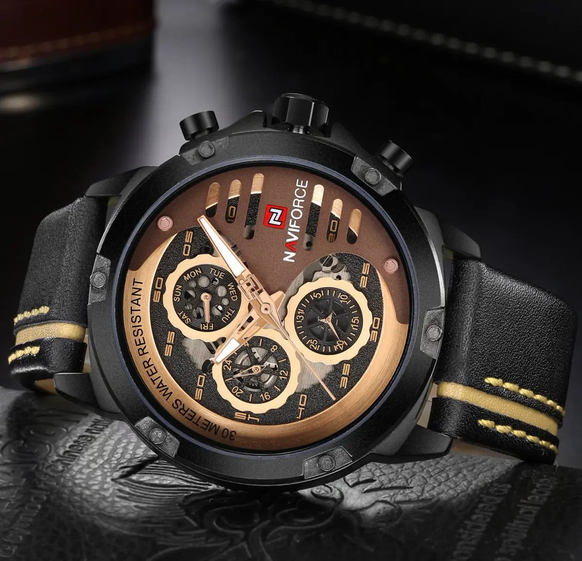 NAVIFORCE Sport Military Watch for Men, 48mm Case, Genuine Leather Band | Analog Digital Display, 3ATM Water Resistant - view 6
