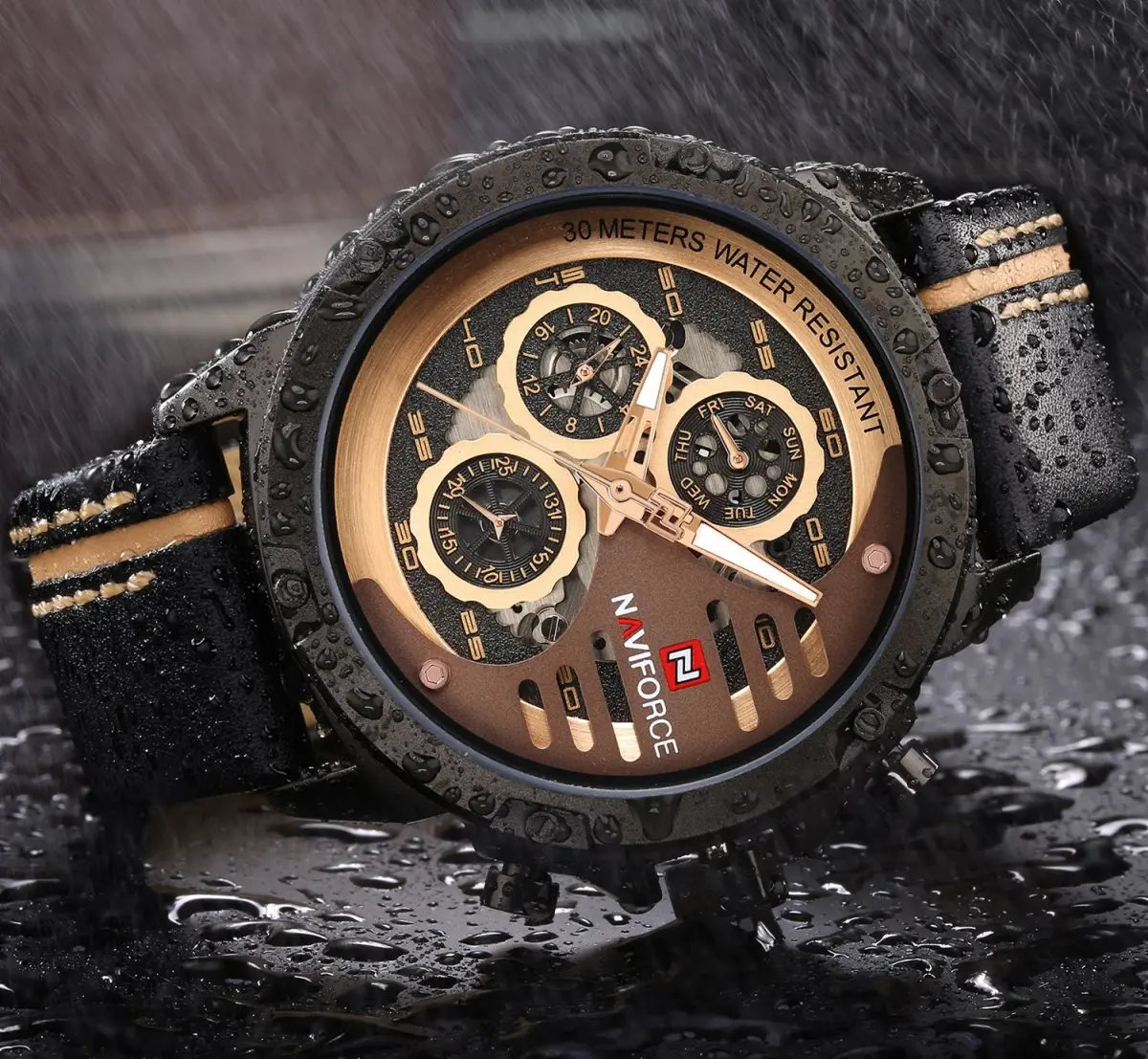 NAVIFORCE Sport Military Watch for Men, 48mm Case, Genuine Leather Band | Analog Digital Display, 3ATM Water Resistant - view 7