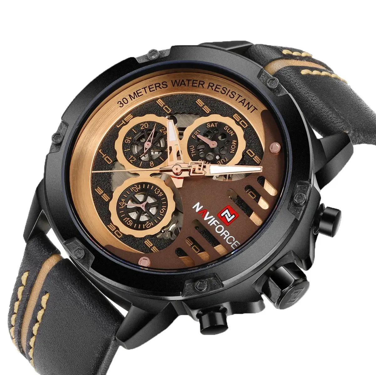NAVIFORCE Sport Military Watch for Men, 48mm Case, Genuine Leather Band | Analog Digital Display, 3ATM Water Resistant - view 3