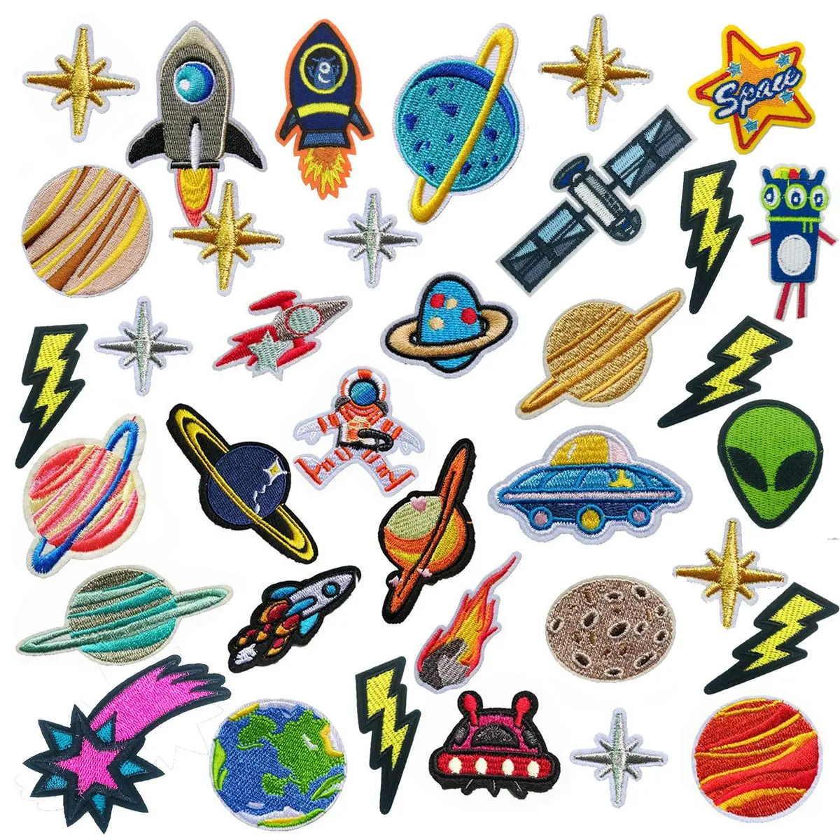 Woohome 35 pcs fabric appliqué patches Solar System space planets | Iron-on & sew-on DIY decoration - main product image