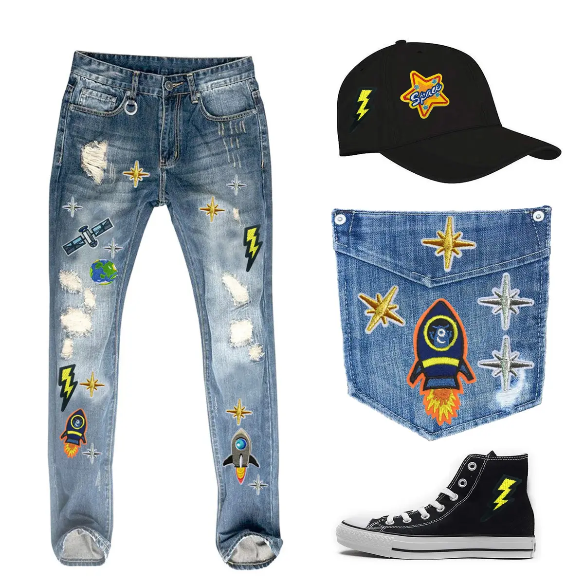 Woohome 35 pcs fabric appliqué patches Solar System space planets | Iron-on & sew-on DIY decoration - view 6