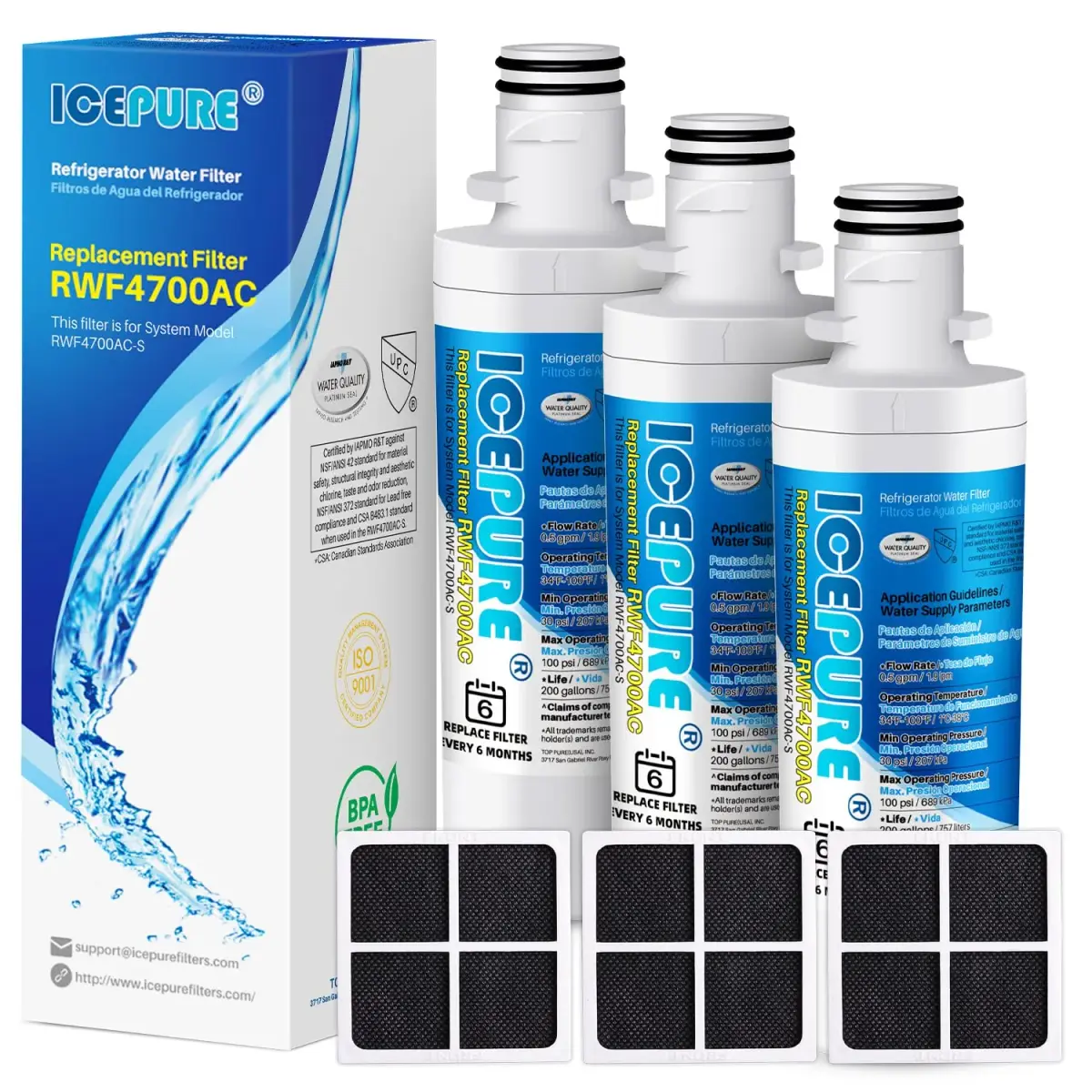 ICEPURE LT1000PC Refrigerator Water Filter and LT120F Air Filter Combo 3-Pack | NSF Certified for Safe Drinking Water - main product image