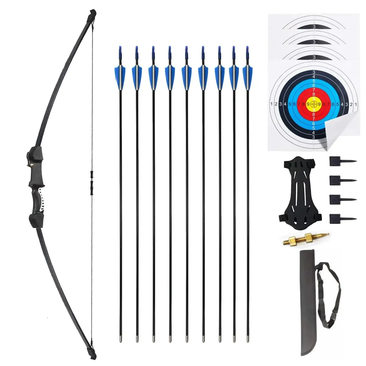 Mxessua 45" Youth Bow and Arrows Set Black | Beginner Recurve Archery Kit with 9 Arrows, Arm Guard, Quiver, Target Faces - main product image