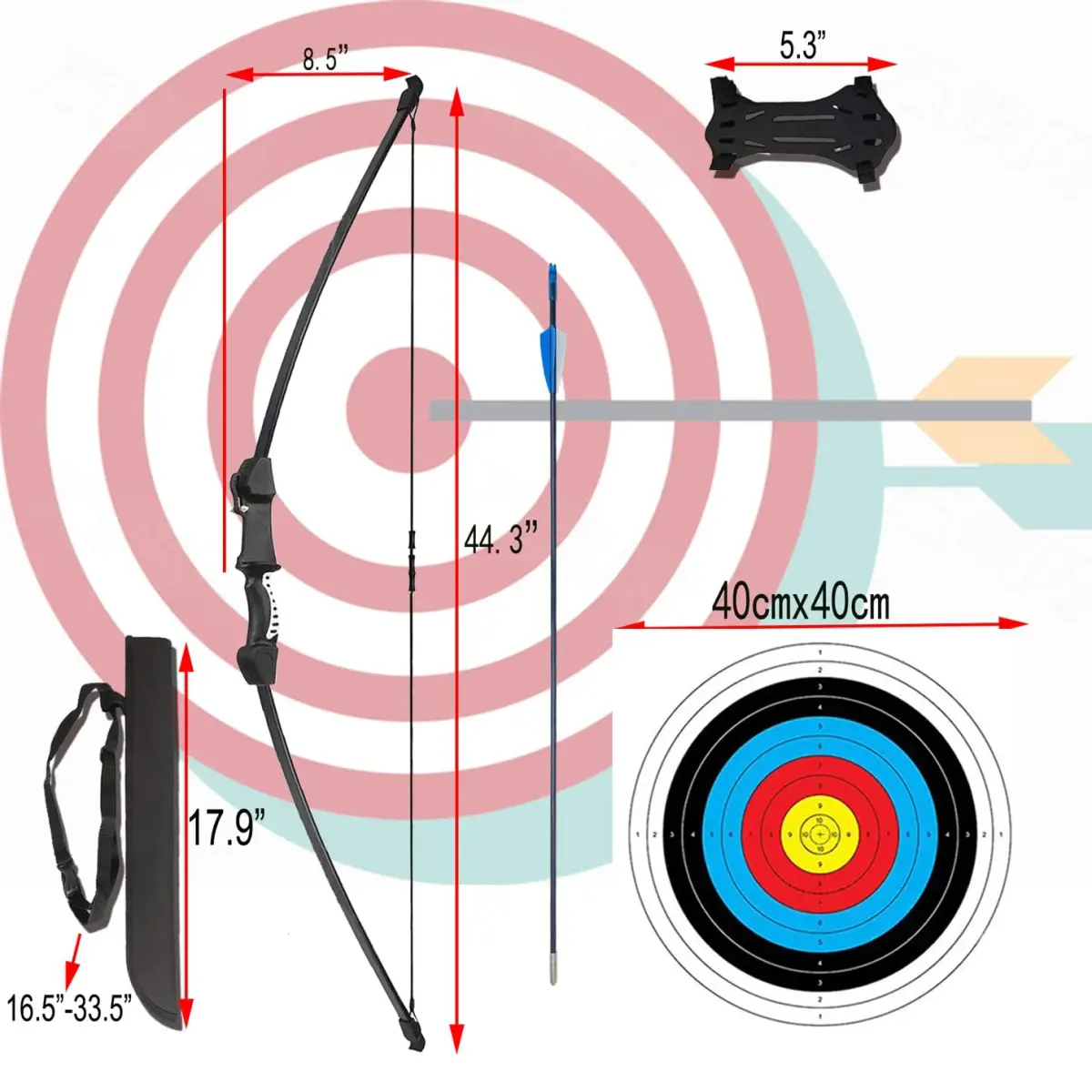 Mxessua 45" Youth Bow and Arrows Set Black | Beginner Recurve Archery Kit with 9 Arrows, Arm Guard, Quiver, Target Faces - view 2
