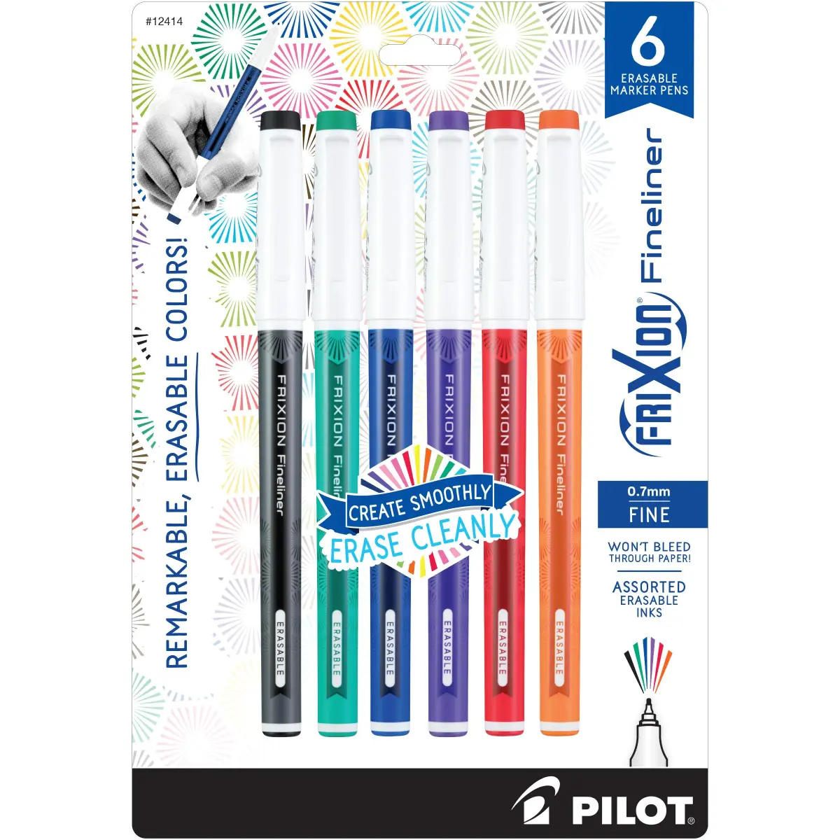 Pilot FriXion Fineliner Erasable Marker Pens, Fine Point 0.7mm, Pack of 6 Assorted Colors | Smooth Ink Flow - main product image