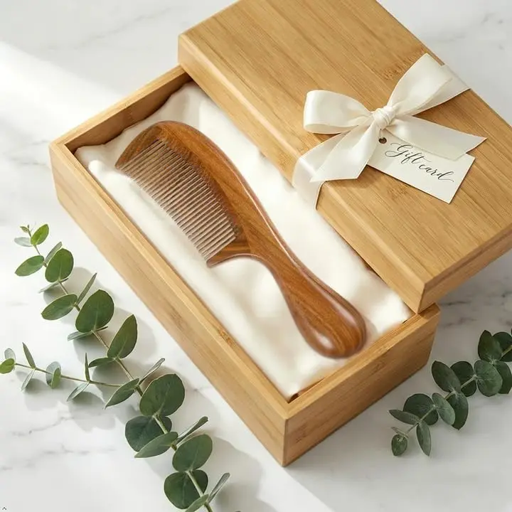Louise Maelys Wood Fine Tooth Comb For Thick Hair | Anti Static & Natural Sandalwood (20cm) - view 7