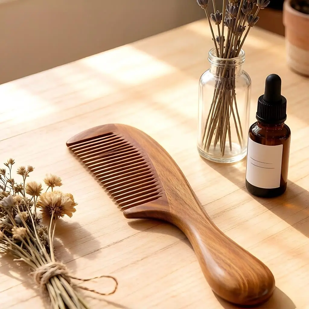 Louise Maelys Wood Fine Tooth Comb For Thick Hair | Anti Static & Natural Sandalwood (20cm) - view 9