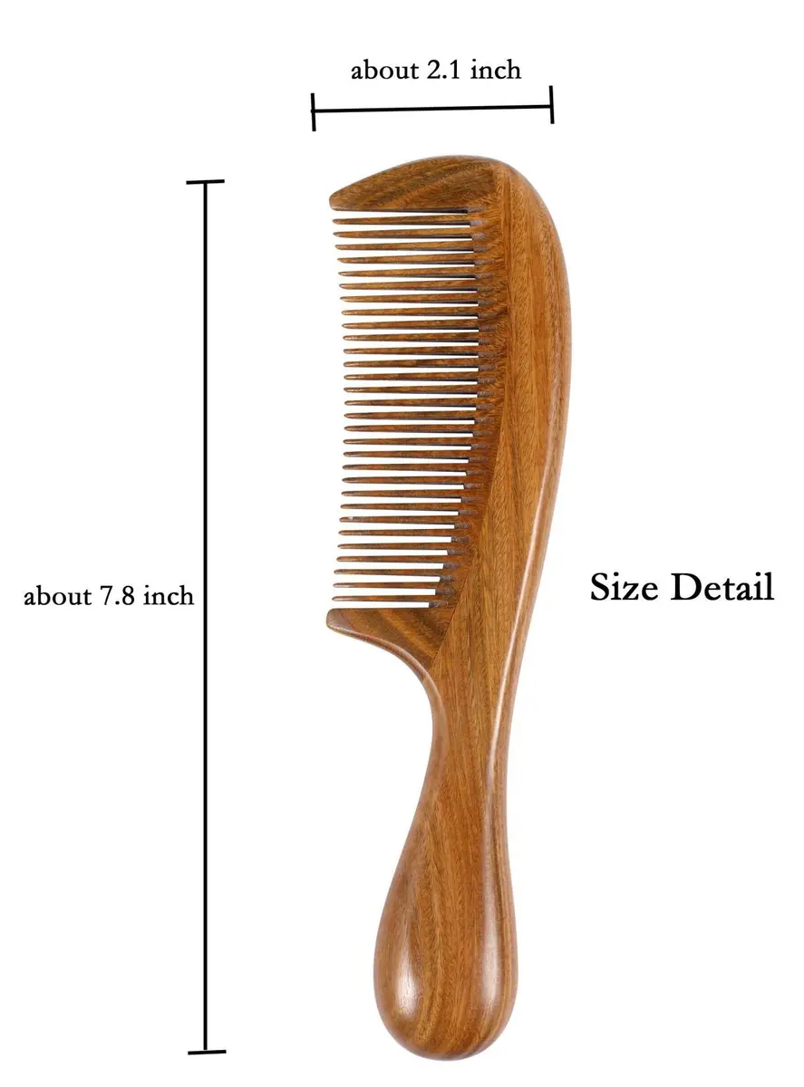 Louise Maelys Wood Fine Tooth Comb For Thick Hair | Anti Static & Natural Sandalwood (20cm) - view 2