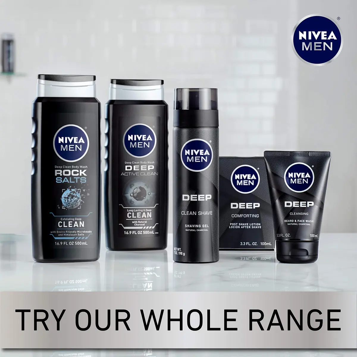 NIVEA MEN DEEP Cleansing Beard and Face Wash 295ml (3 x 3.3 Fl Oz) | Natural Charcoal for Deep Clean - view 6