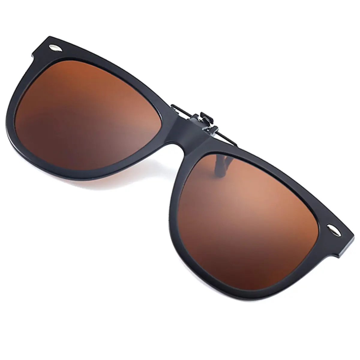 FRAZALA Polarized Clip-On Sunglasses for Driving & Fishing UV 400 Over Prescription Glasses (Brown) | Oversized Flip-up Design - main product image