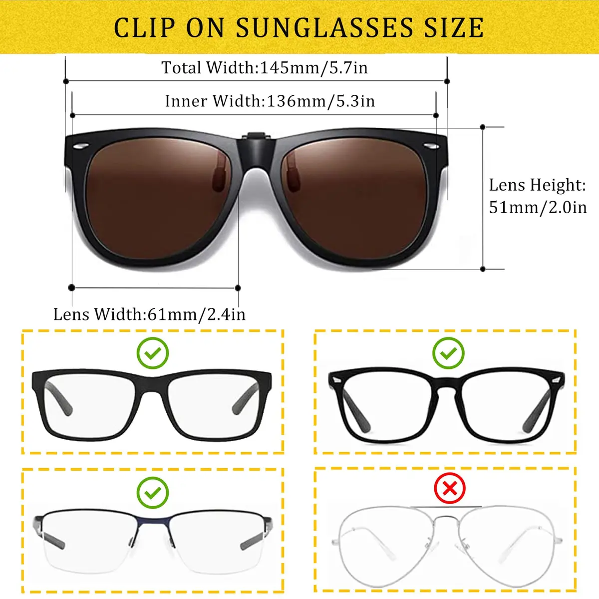FRAZALA Polarized Clip-On Sunglasses for Driving & Fishing UV 400 Over Prescription Glasses (Brown) | Oversized Flip-up Design - view 2
