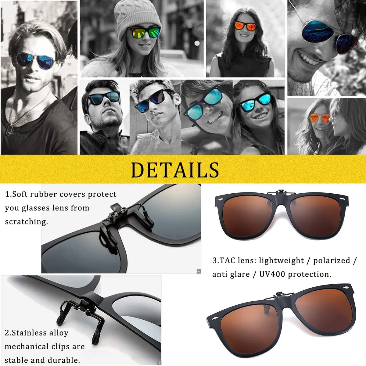 FRAZALA Polarized Clip-On Sunglasses for Driving & Fishing UV 400 Over Prescription Glasses (Brown) | Oversized Flip-up Design - view 4