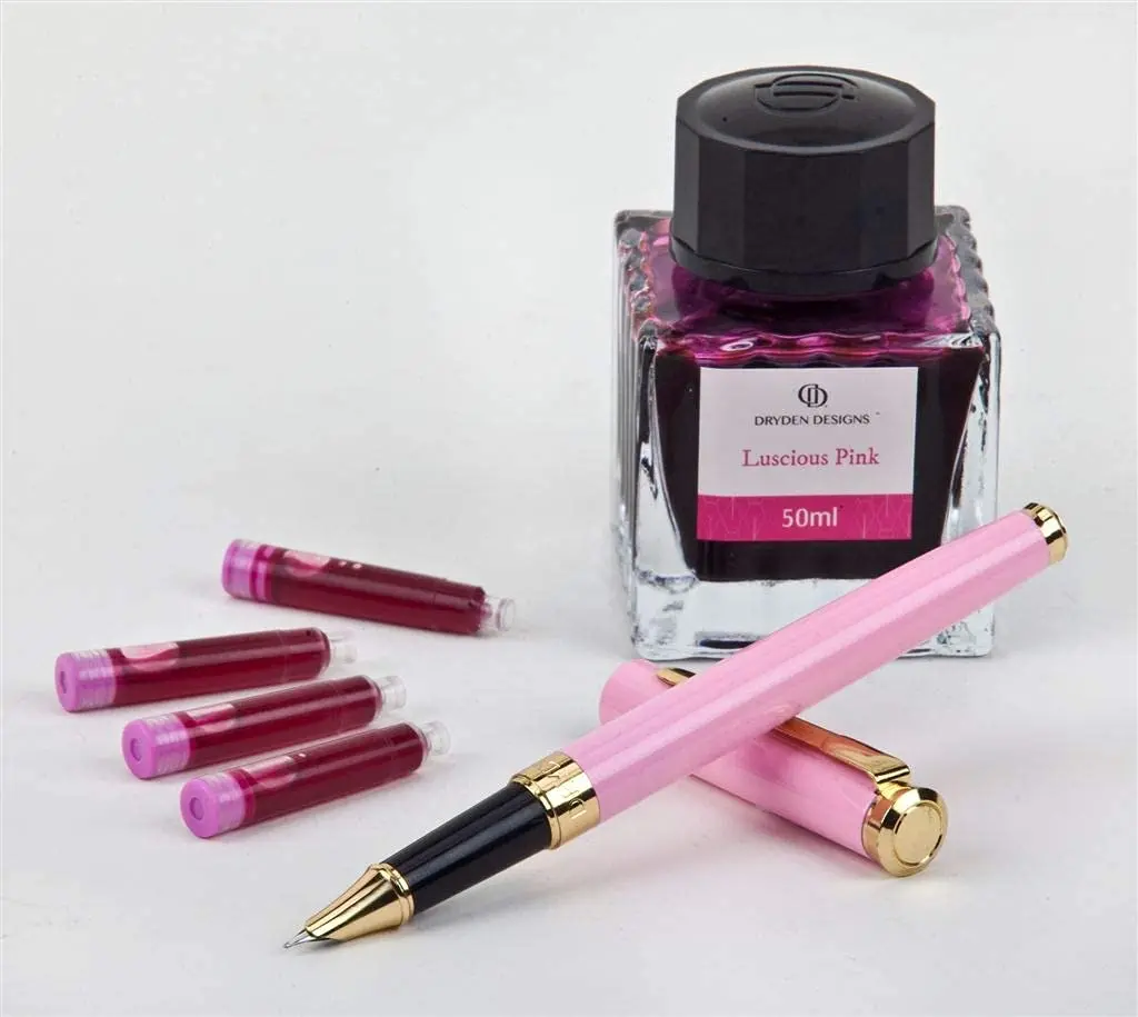 Dryden Designs Fine Nib Fountain Pen - Pink, 0.5mm Line Size | Smooth Elegant Writing with 24 Ink Cartridges - view 8