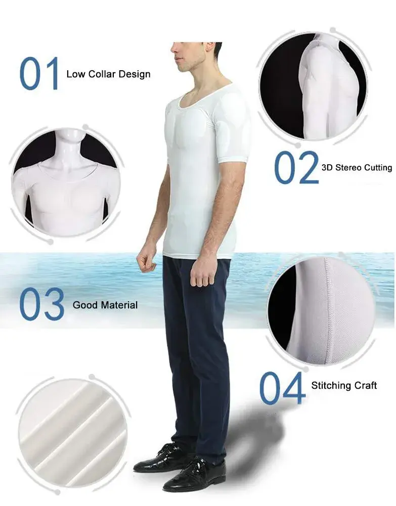 Ypnrd Fake Muscle Suit Shirt Men's Long Sleeve White Medium | Detachable Muscle Pads for Enhanced Physique - view 4