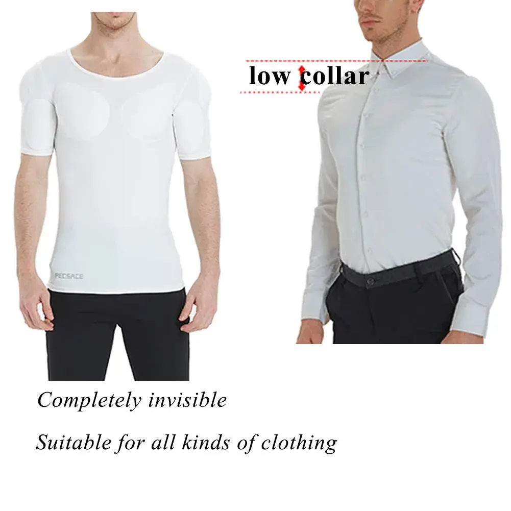 Ypnrd Fake Muscle Suit Shirt Men's Long Sleeve White Medium | Detachable Muscle Pads for Enhanced Physique - view 3