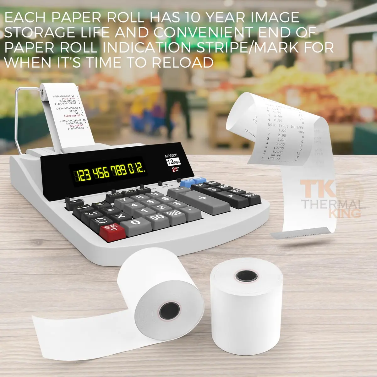 TK Thermal King 2 1/4" x 150' Thermal Paper Rolls | Compatible with Cash Registers & Calculators - view 6