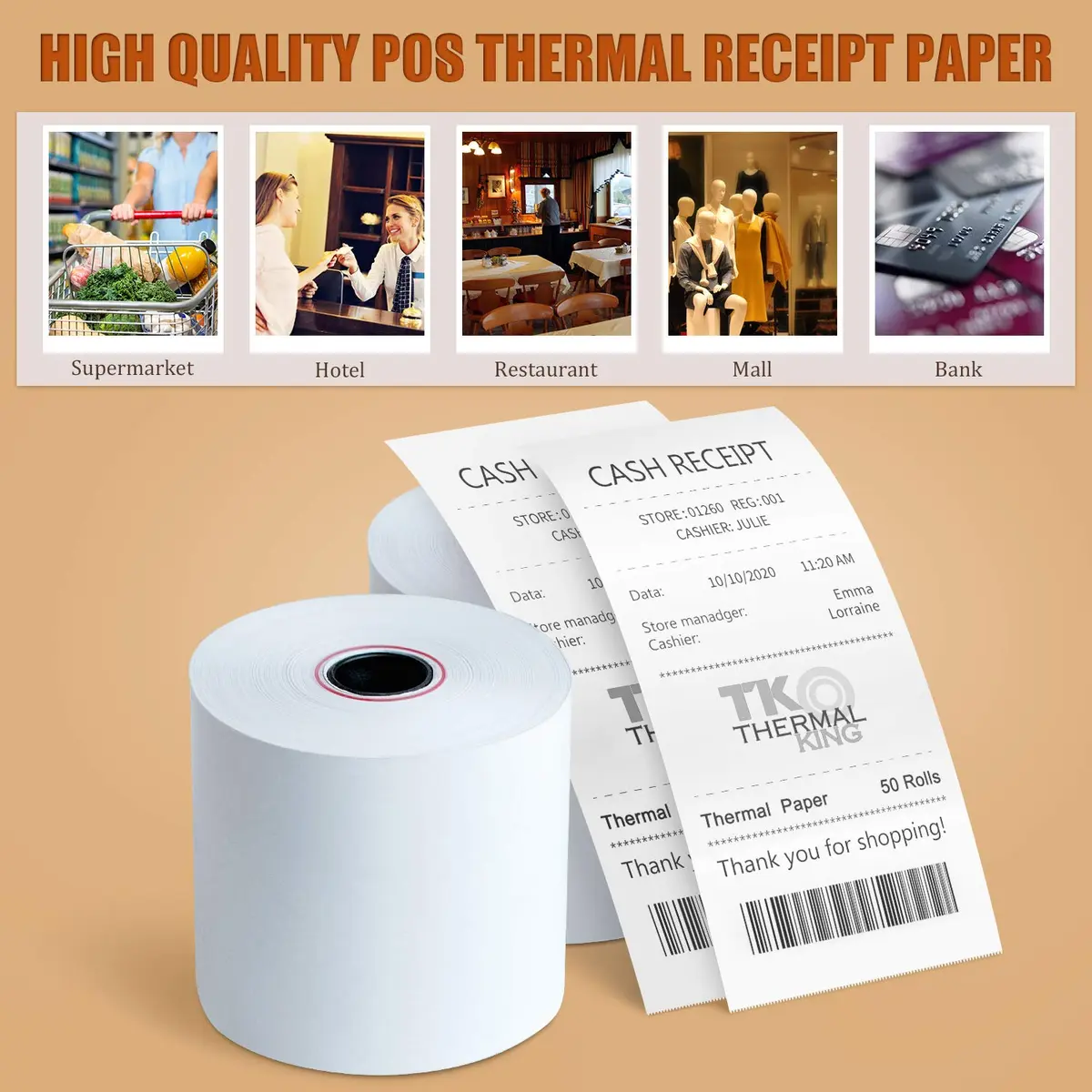 TK Thermal King 2 1/4" x 150' Thermal Paper Rolls | Compatible with Cash Registers & Calculators - view 8
