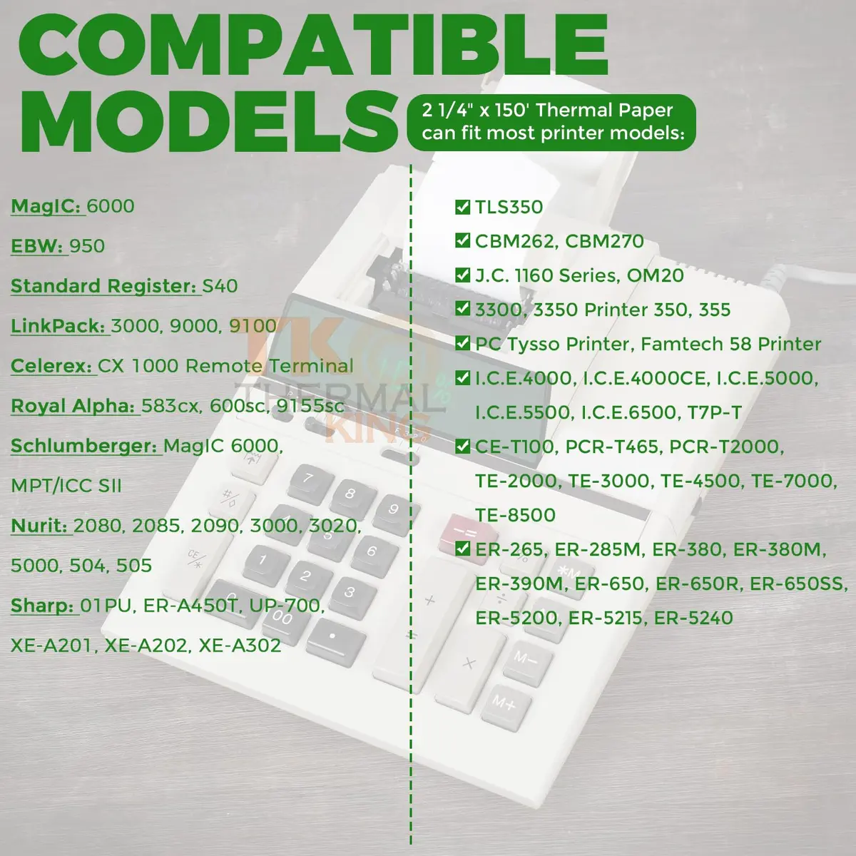 TK Thermal King 2 1/4" x 150' Thermal Paper Rolls | Compatible with Cash Registers & Calculators - view 2