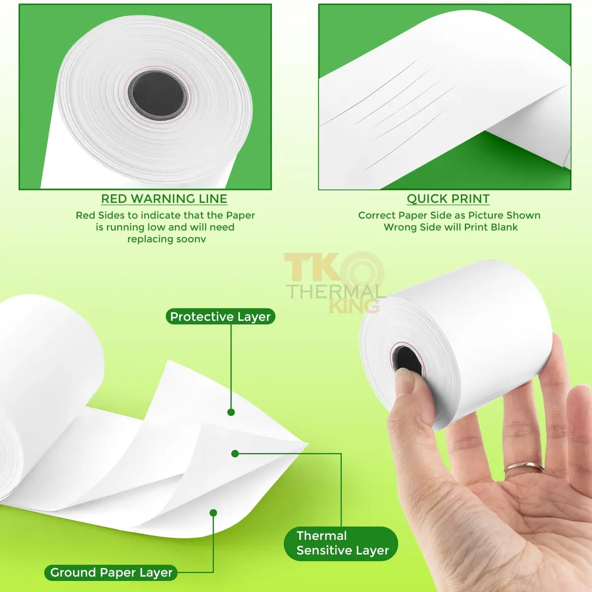 TK Thermal King 2 1/4" x 150' Thermal Paper Rolls | Compatible with Cash Registers & Calculators - view 4