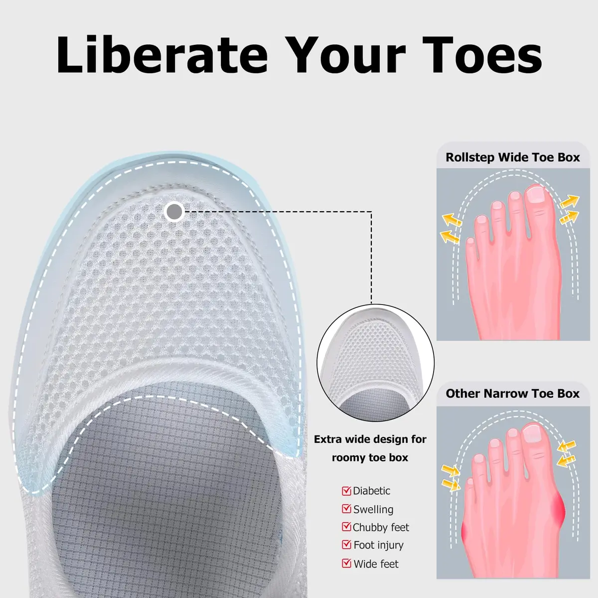 Git-up Women's Diabetic Walking Shoes Wide Toe Box Nursing Shoes B-White | Comfortable, Supportive & Slip-Resistant - view 5