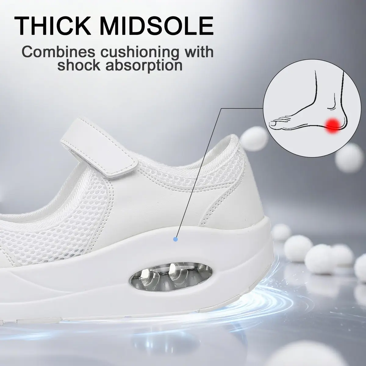 Git-up Women's Diabetic Walking Shoes Wide Toe Box Nursing Shoes B-White | Comfortable, Supportive & Slip-Resistant - view 6