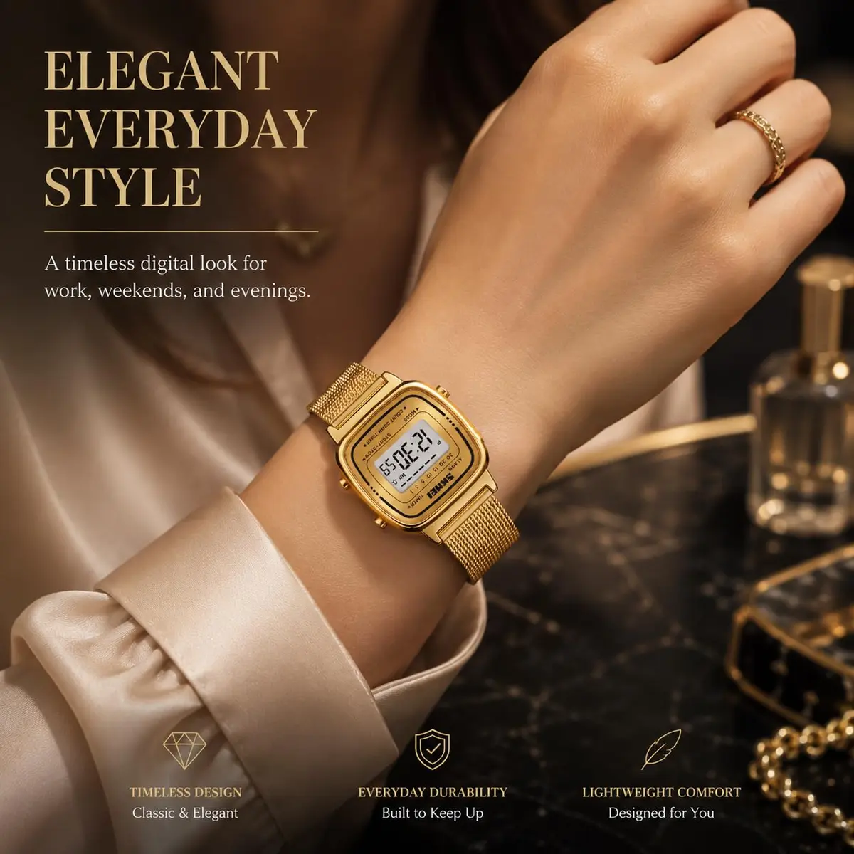 MASTOP Women's Quartz Watch 28mm Rose Gold | Slim Petite Mesh Steel Bracelet - view 3