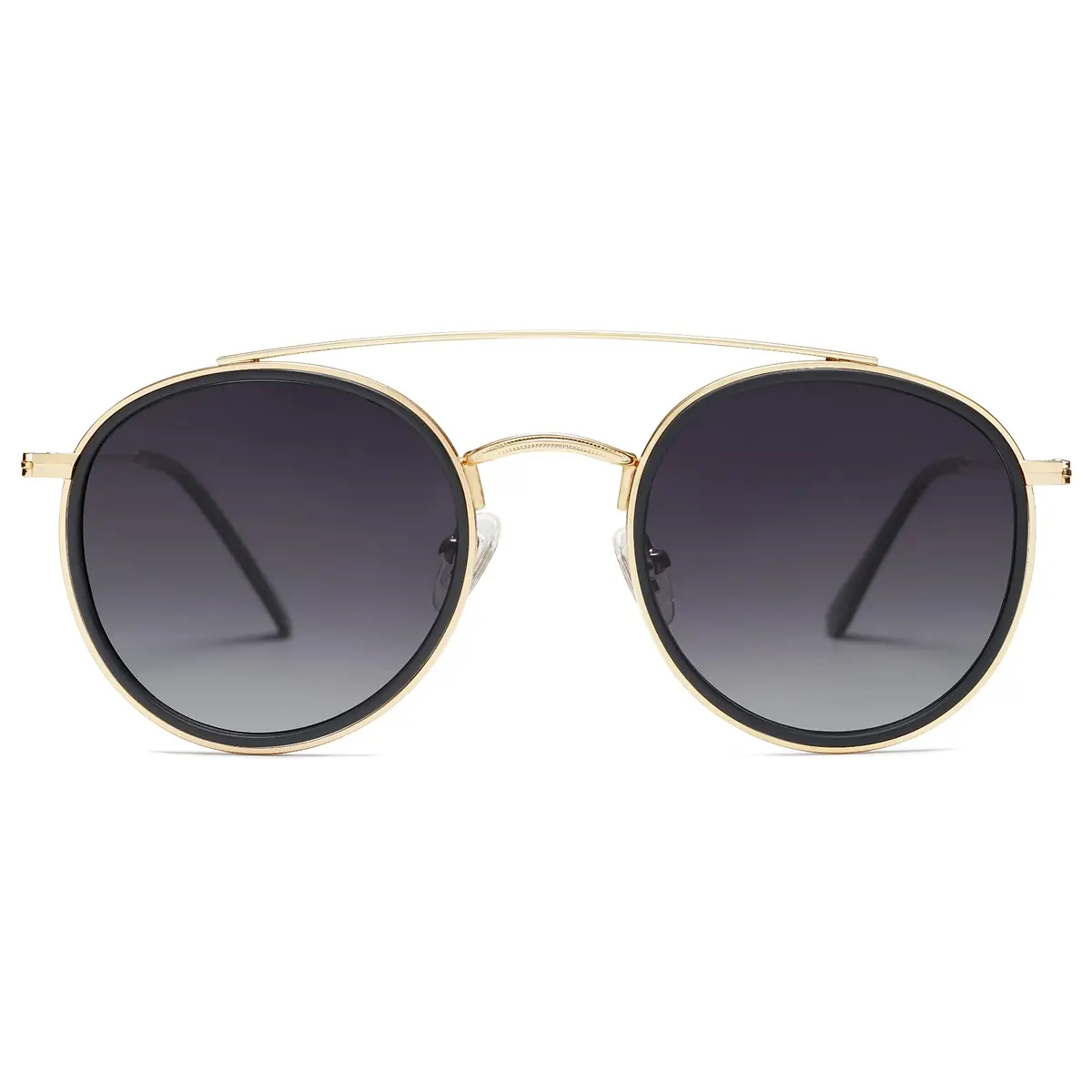 SOJOS Retro Vintage Round Polarized Sunglasses for Women Men Small Double Bridge Circle Sunnies Gold/Grey | UV400 Polarized - main product image
