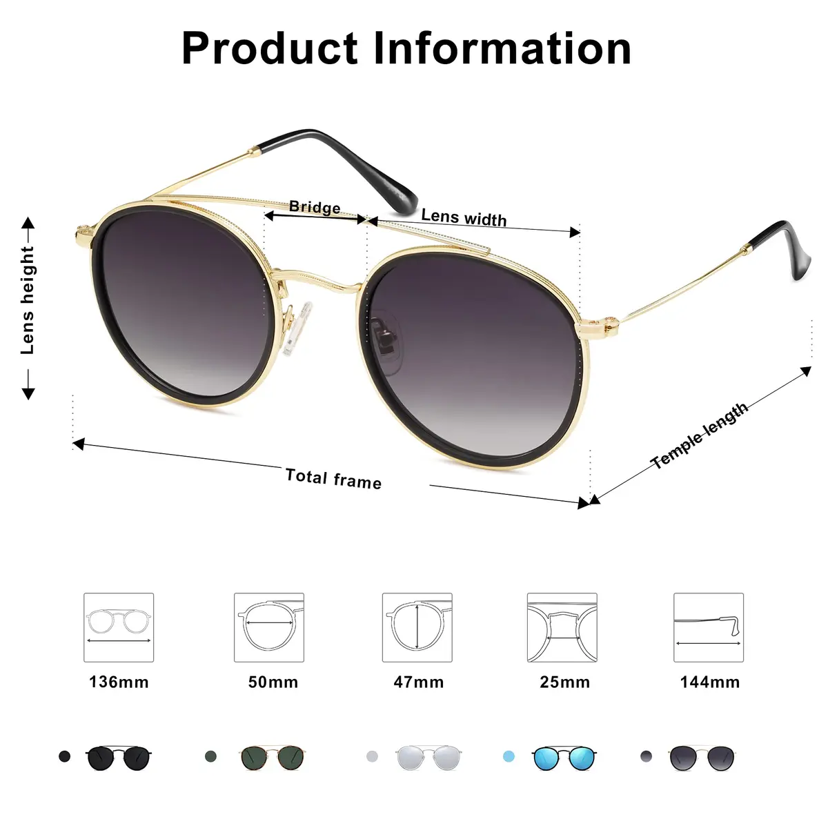 SOJOS Retro Vintage Round Polarized Sunglasses for Women Men Small Double Bridge Circle Sunnies Gold/Grey | UV400 Polarized - view 4