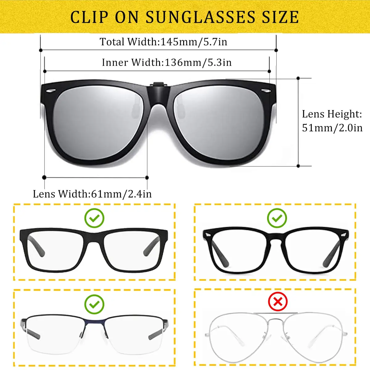 FRAZALA Polarized Clip on Sunglasses UV 400 for Prescription Glasses | Anti-glare, Lightweight, Unisex - view 2
