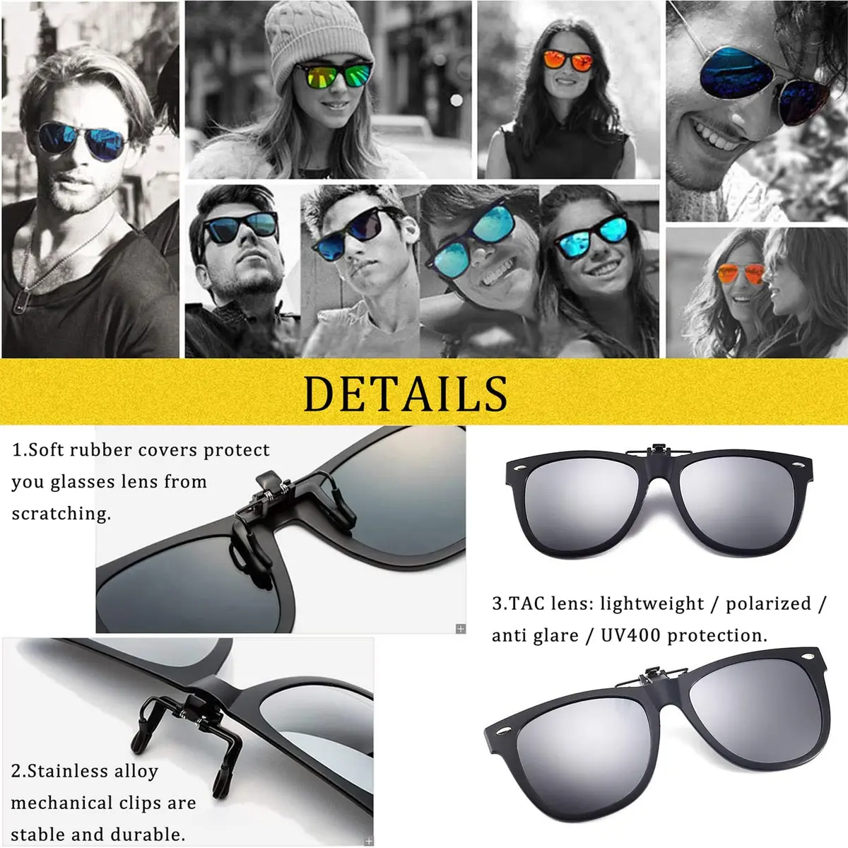 FRAZALA Polarized Clip on Sunglasses UV 400 for Prescription Glasses | Anti-glare, Lightweight, Unisex - view 4