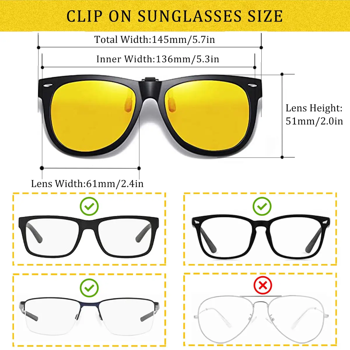 FRAZALA Polarized Clip-On Night Driving Glasses Over Prescription Glasses | Anti-Glare Night Vision (120 chars) - view 2
