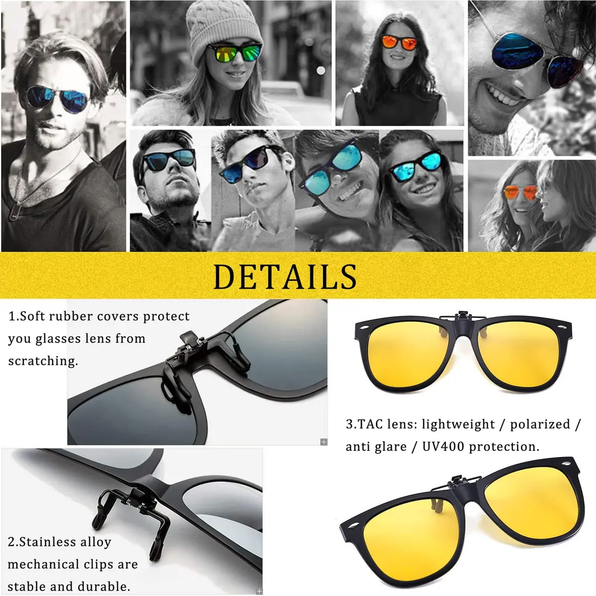 FRAZALA Polarized Clip-On Night Driving Glasses Over Prescription Glasses | Anti-Glare Night Vision (120 chars) - view 4