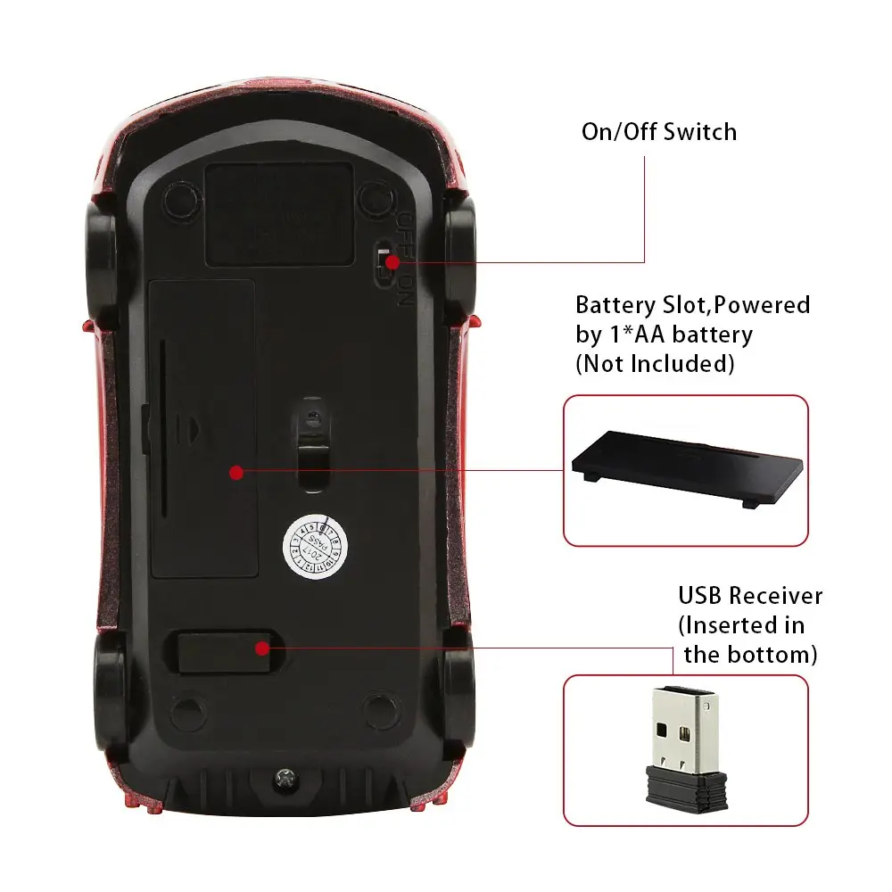 MGbeauty Wireless Mouse Sport Car Shape 120x60x35mm | 1600 DPI, Plug & Play, Compatible with Windows & Mac - view 3