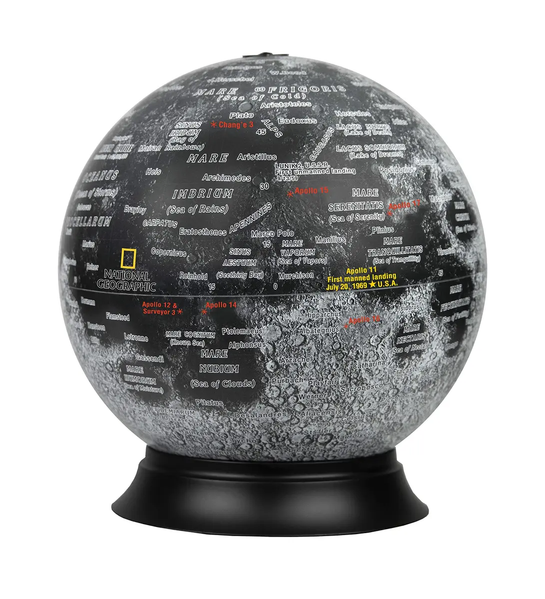 Replogle Globes National Geographic Illuminated Moon Globe 12" | Apollo 11 Moon Landing Special Edition with 900+ Locations - main product image