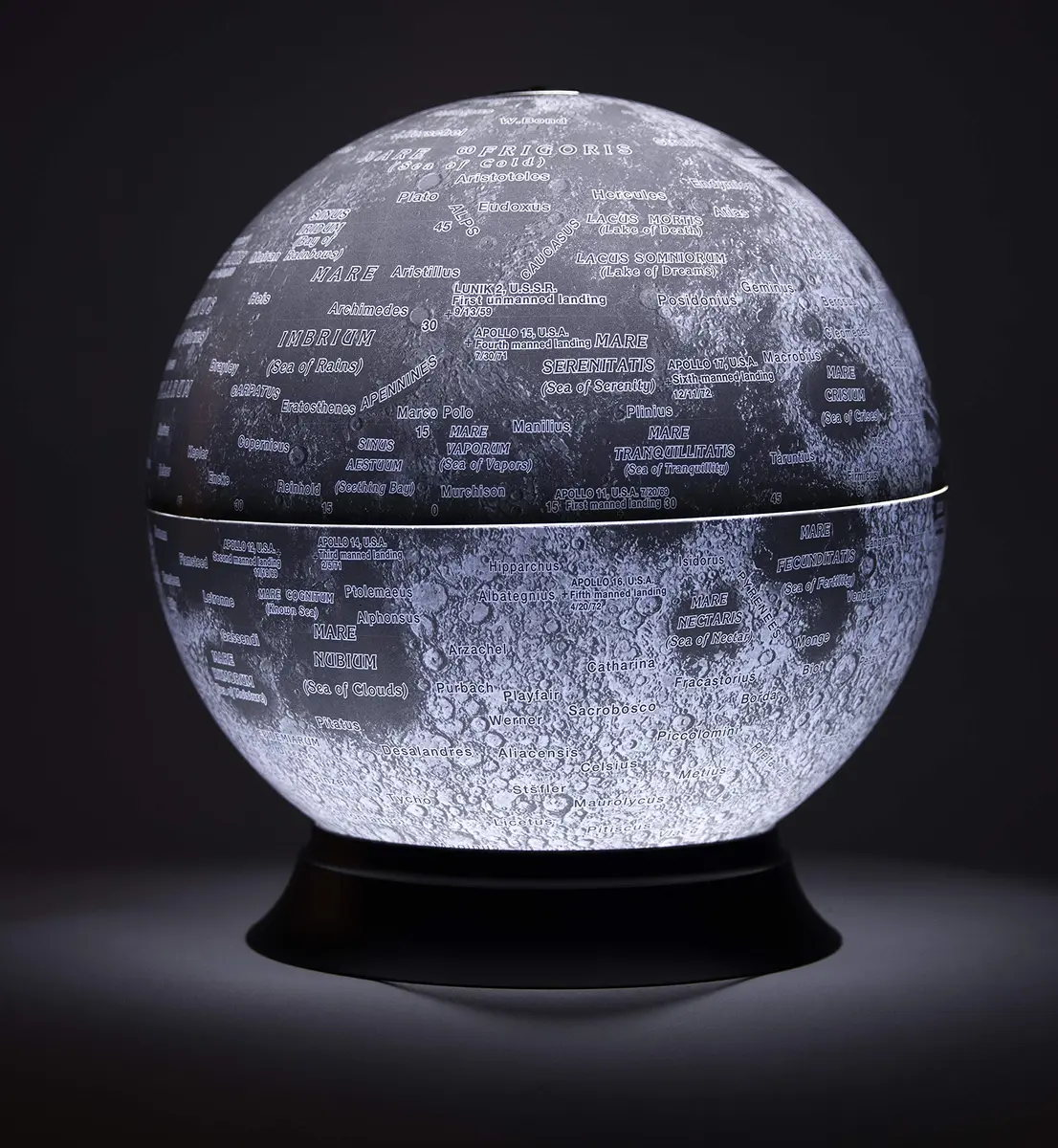 Replogle Globes National Geographic Illuminated Moon Globe 12" | Apollo 11 Moon Landing Special Edition with 900+ Locations - view 4