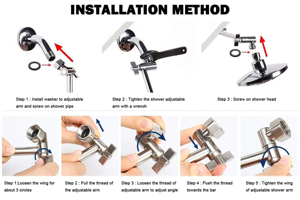 NearMoon Adjustable Shower Arm Extension 27.94 cm (11 Inch) Chrome Finish | Upgrade Shower Experience - view 6