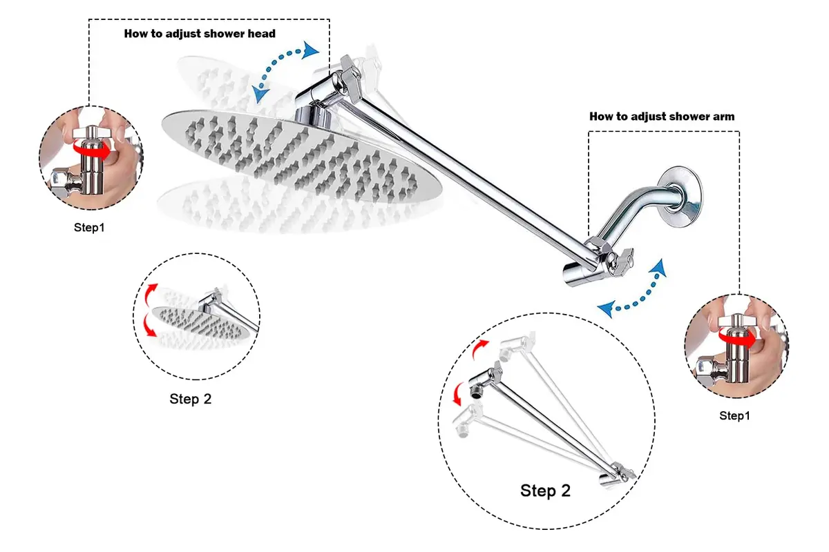 NearMoon Adjustable Shower Arm Extension 27.94 cm (11 Inch) Chrome Finish | Upgrade Shower Experience - view 7