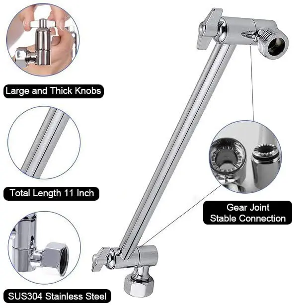 NearMoon Adjustable Shower Arm Extension 27.94 cm (11 Inch) Chrome Finish | Upgrade Shower Experience - view 3