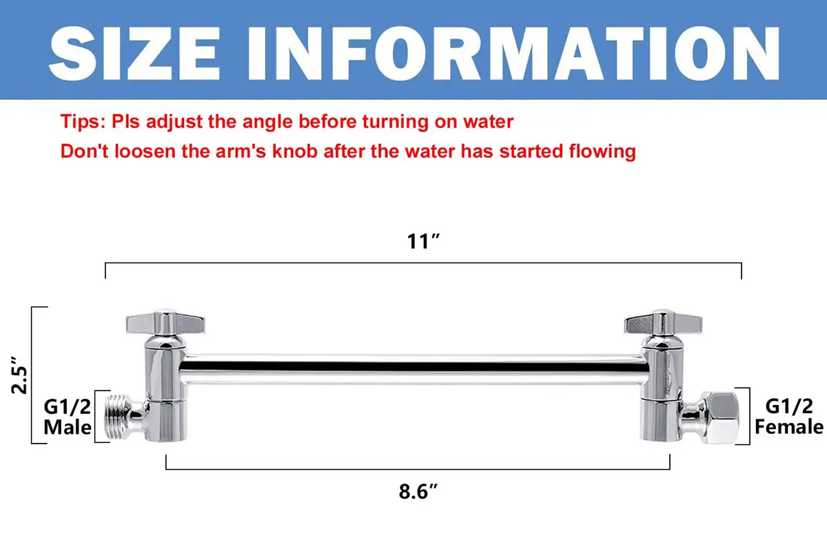 NearMoon Adjustable Shower Arm Extension 27.94 cm (11 Inch) Chrome Finish | Upgrade Shower Experience - view 5