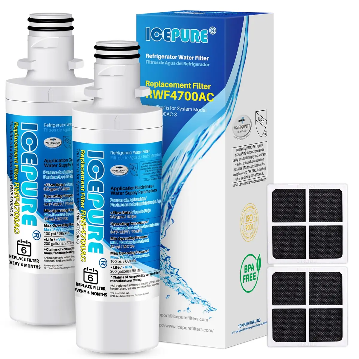 ICEPURE LT1000P Refrigerator Water Filter & LT120F Air Filter Combo | 200 Gallons (6 Months) Filtration - main product image