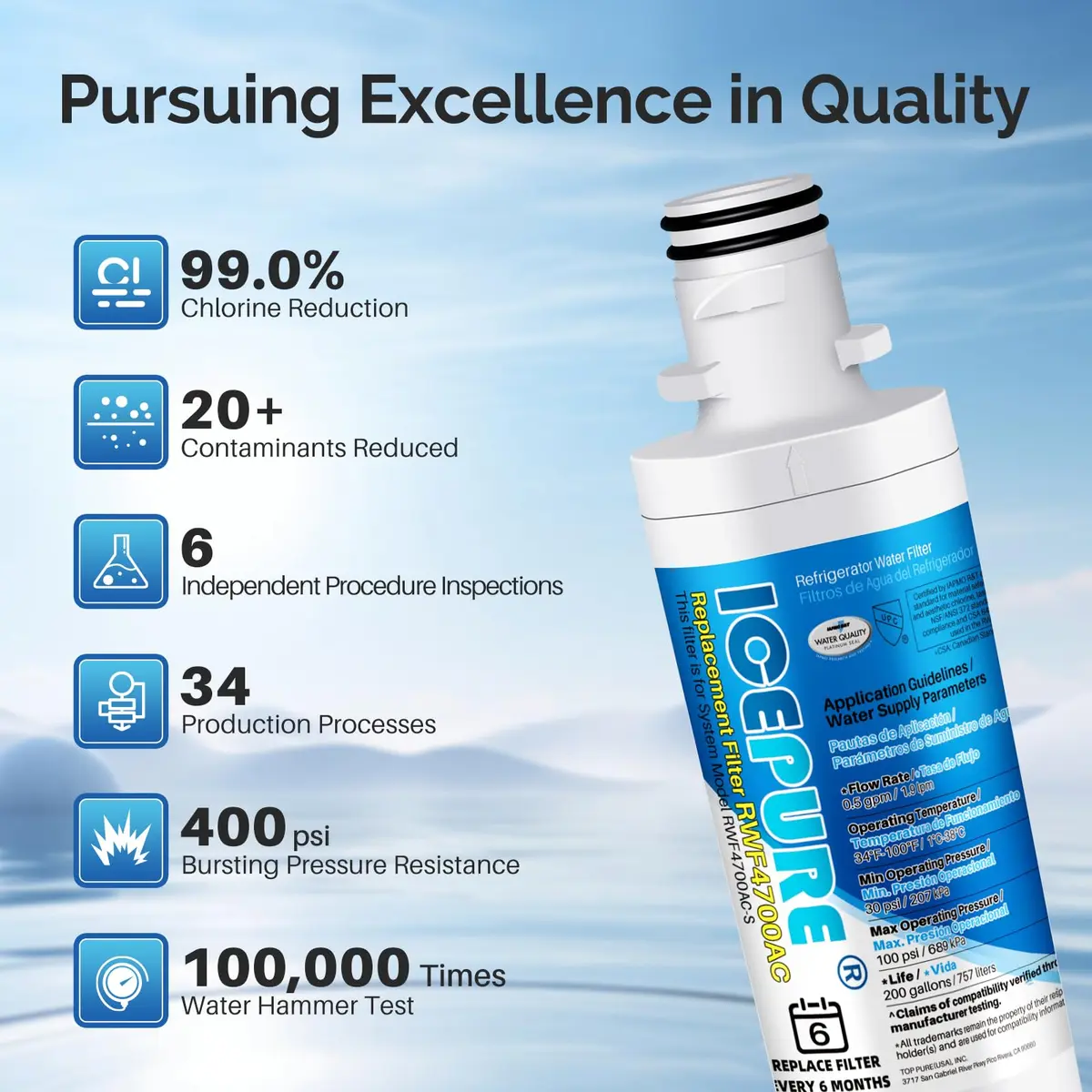 ICEPURE LT1000P Refrigerator Water Filter & LT120F Air Filter Combo | 200 Gallons (6 Months) Filtration - view 6