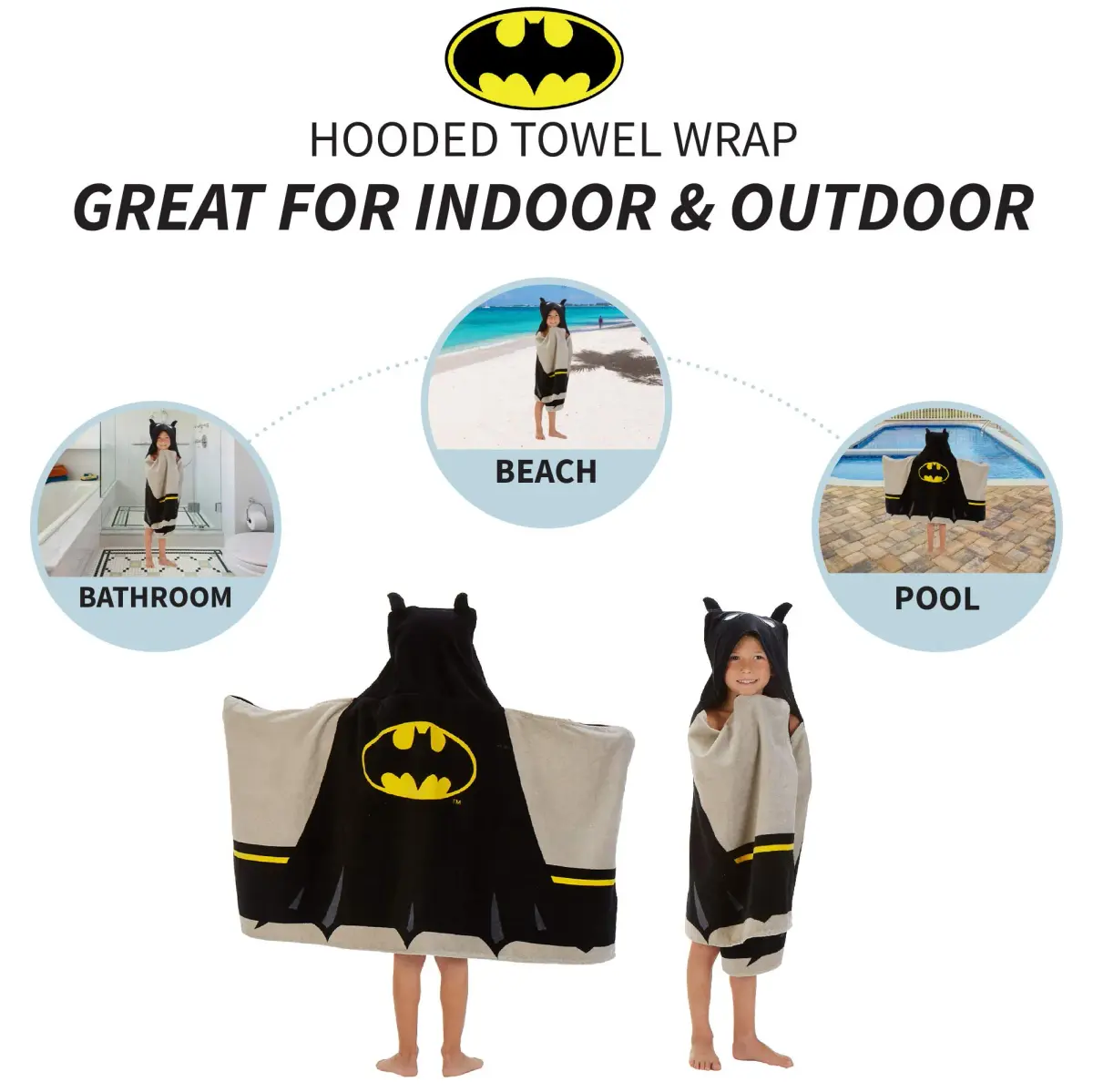 Franco Batman Hooded Towel Wrap 64cm x 127cm (25" x 50") | Super Soft Cotton Terry for Bath, Pool, Beach - view 3