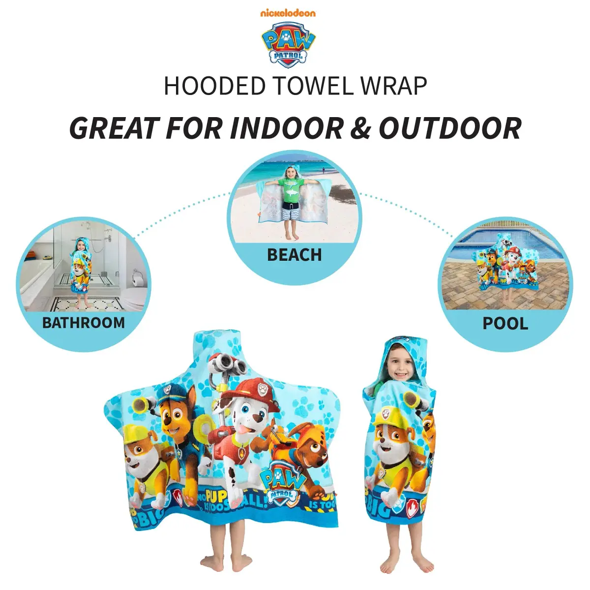 Franco Paw Patrol Hooded Towel Wrap 60cm x 127cm | Soft Cotton Terry for Bath, Pool, Beach - view 4