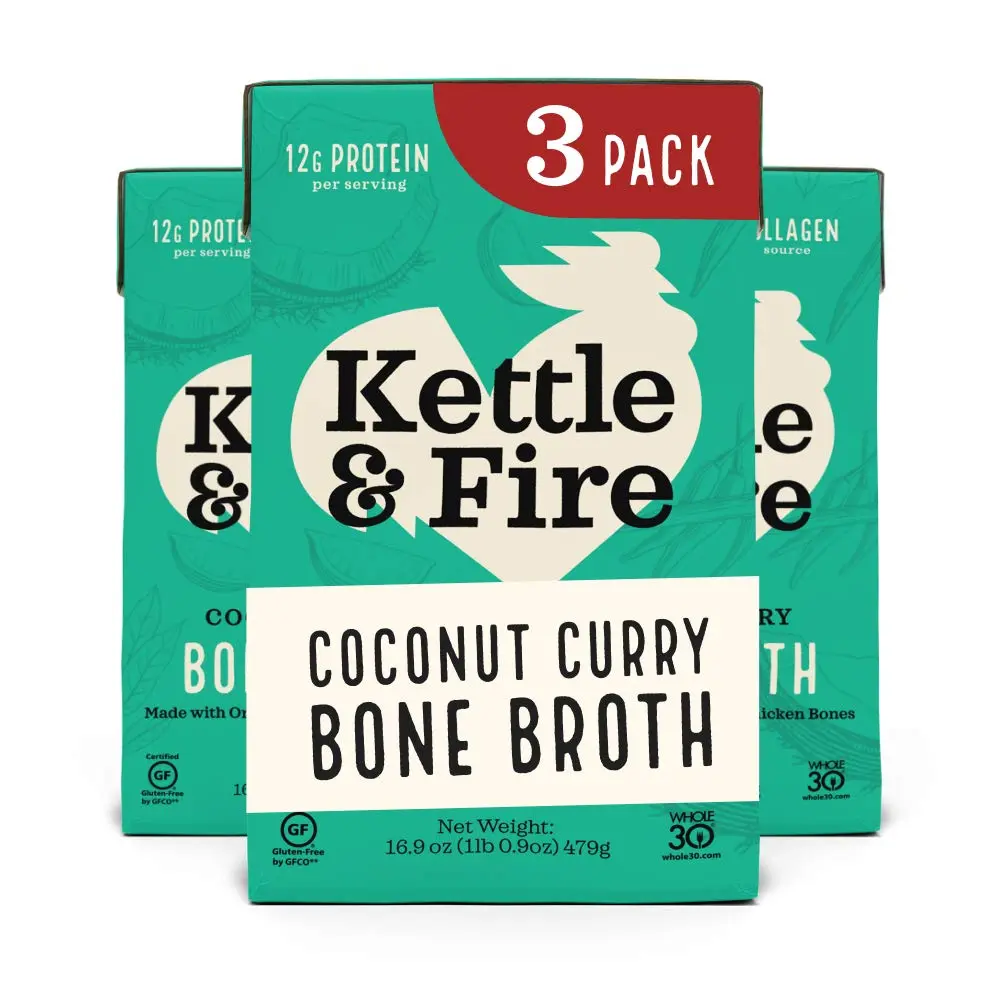 Kettle & Fire Coconut Curry & Lime Chicken Bone Broth 16.9oz (3 Pack) | High in Protein & Collagen, Keto & Paleo Approved - main product image