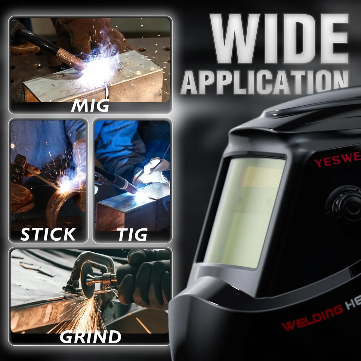 YESWELDER LYG-L600A Auto Darkening Welding Helmet True Color 1/1/1/1 Optical Clarity | 92.5mm x 42.5mm Viewing Area - view 4